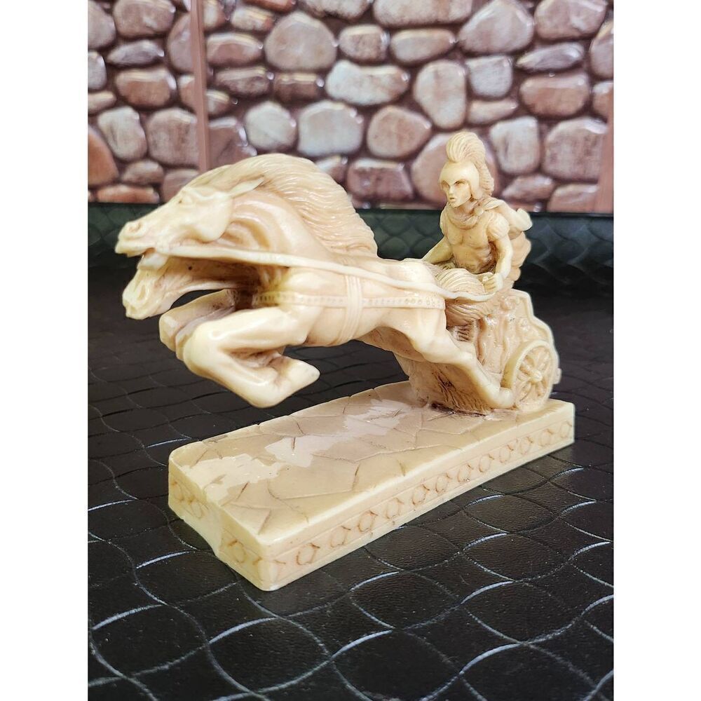 Vintage Sculpture Of Gladiator On Chariot With Horses